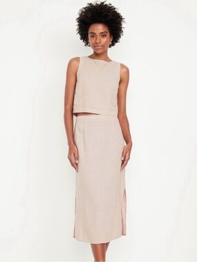 NWT Old Navy Women’s Linen Blend Light Beige Midi Skirt with Side Slits Sz XS